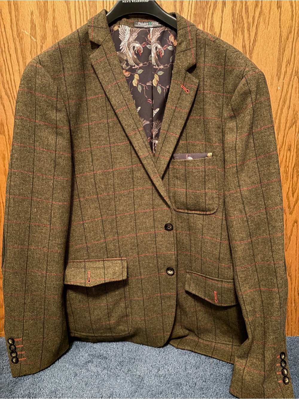 Men's Brown Windowpane Wool Blazer - Paisley and Gray Brand